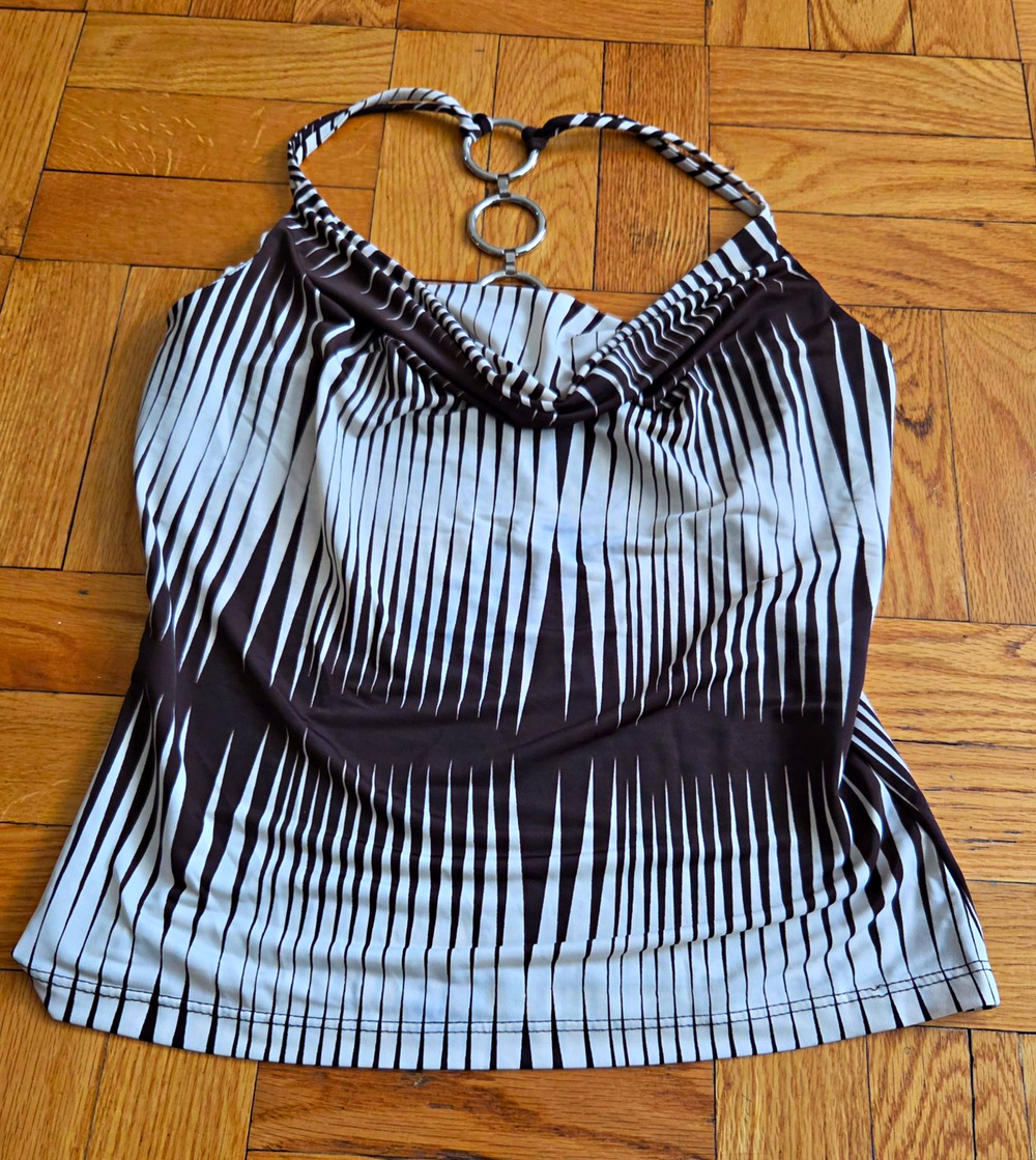 Y2k Lipsy Women Black/White Striped Halter Sleeveless Ring Top Sz S/M No Sz